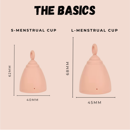 THE BASICS Menstrual Cup Set of 2 – Small & Large Period Cup – Reusable Silicone Menstrual Cups – Tampon Alternative Feminine Hygiene – Heavy & Light Flow with Cotton Storage Bag