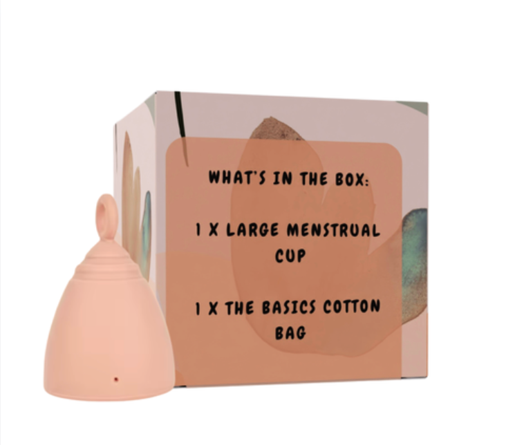 THE BASICS Menstrual Cup Large – Reusable Silicone Period Cup – Tampon Alternative Feminine Hygiene – Heavy Flow Menstrual Cup – Leak-Proof with Cotton Drawstring Storage Bag