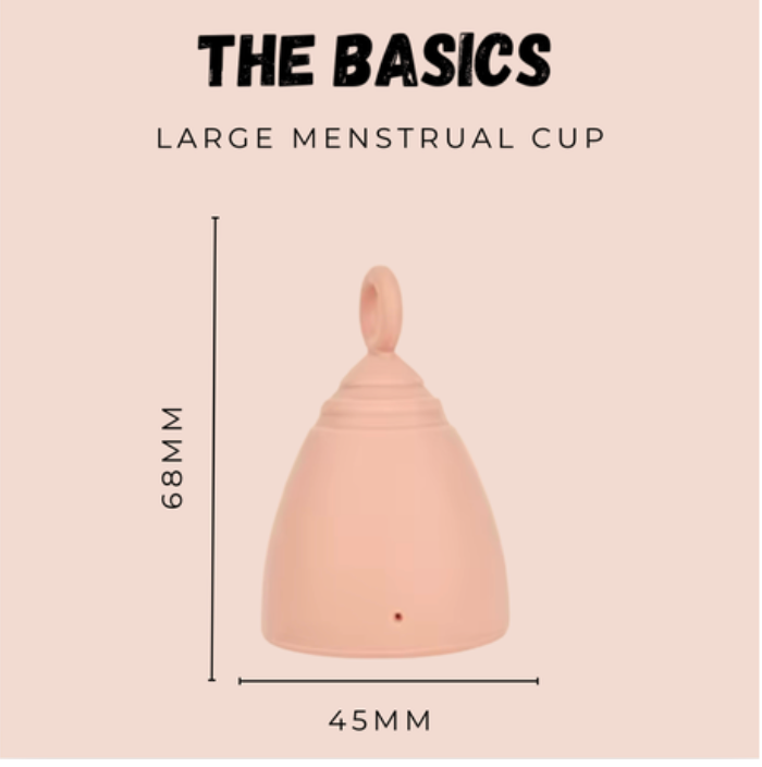 THE BASICS Menstrual Cup Large – Reusable Silicone Period Cup – Tampon Alternative Feminine Hygiene – Heavy Flow Menstrual Cup – Leak-Proof with Cotton Drawstring Storage Bag
