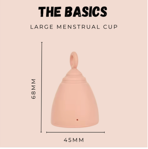 THE BASICS Menstrual Cup Large – Reusable Silicone Period Cup – Tampon Alternative Feminine Hygiene – Heavy Flow Menstrual Cup – Leak-Proof with Cotton Drawstring Storage Bag