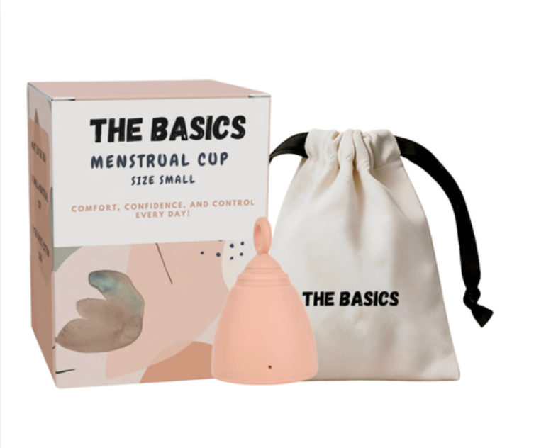 THE BASICS Menstrual Cup Small – Reusable Silicone Period Cup – Tampon Alternative Feminine Hygiene – Light Flow Menstrual Cup for Beginners – Leak-Proof with Cotton Drawstring Bag